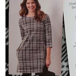 CHARLIE PAIGE Dress Women's Black White Plaid Mini Dress with Pockets Cabincore
